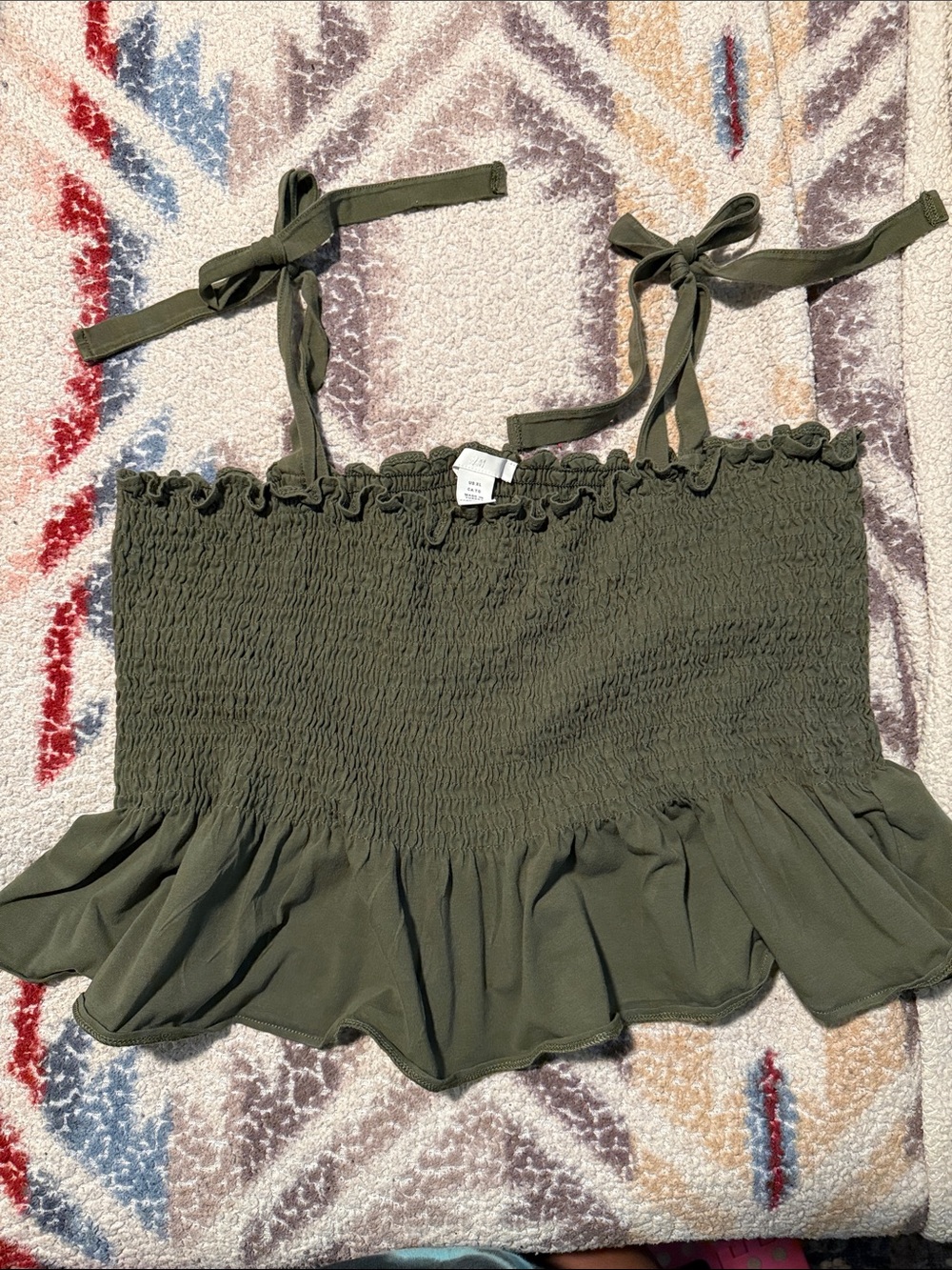 Olive Green H&M Smocked Tie-Strap Crop Top